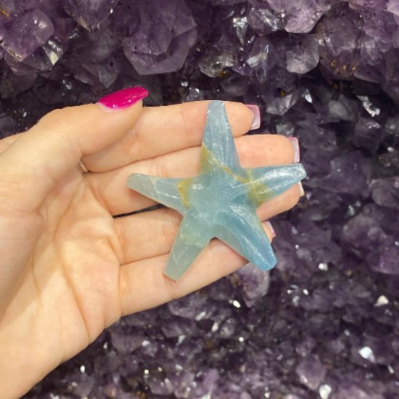 Argentinian Blue Calcite Starfish, Kid Room Decor, Ocean Theme Artwork, Desk Art - Picture 3 of 5